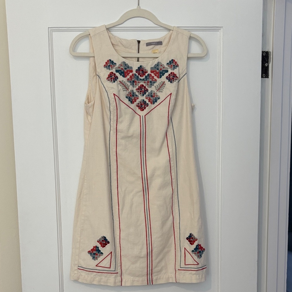 Tart Embroidered Cream Sleeveless Dress